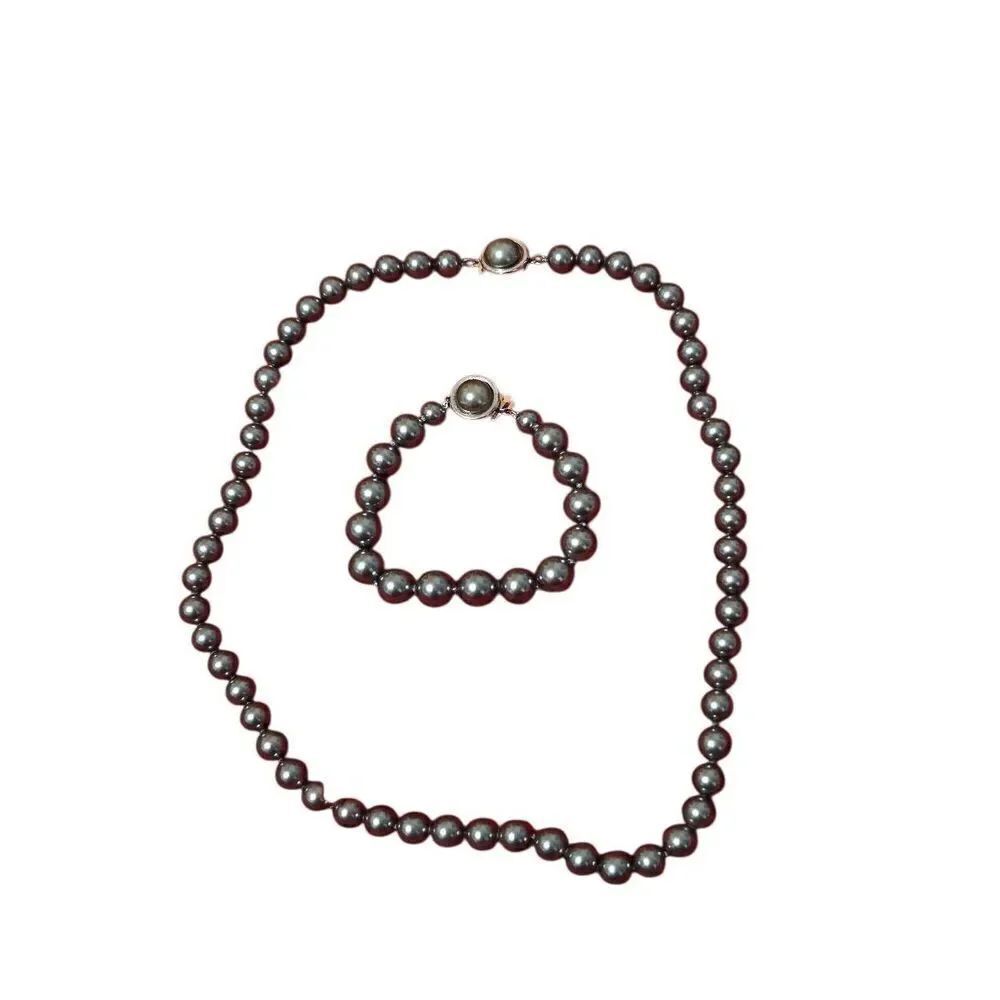 Vintage Black Pearl Necklace and Bracelet Set with Bonus Earrings